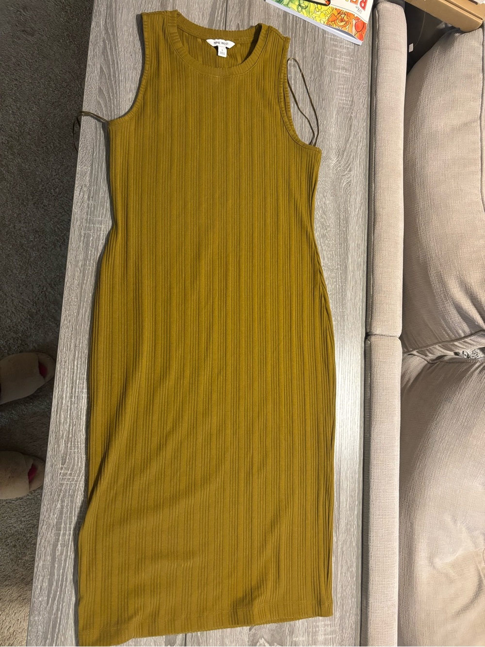 Nine West Olive Ribbed Tank Midi Dress